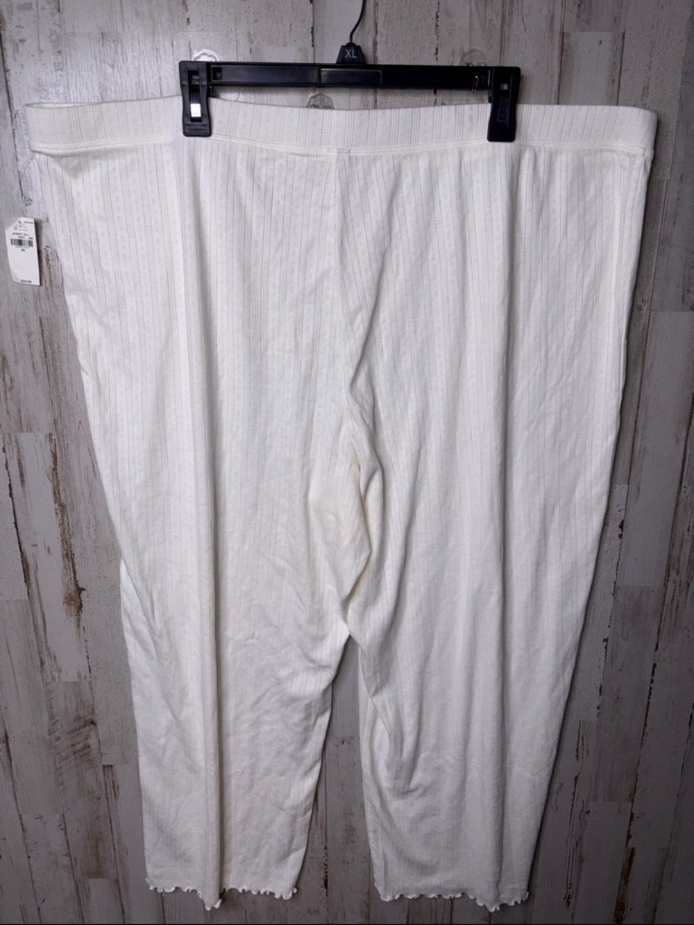 Old Navy High Waisted Pointtelle Knit Lettuce Hem Crop Lounge Pants in Cream 3X - Picture 8 of 13